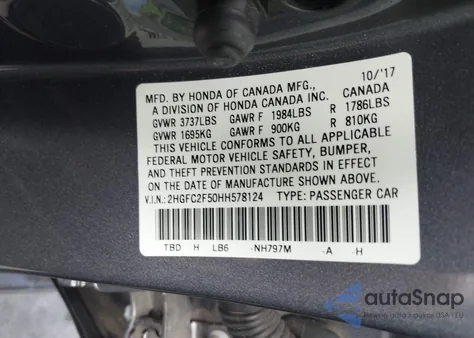 2017 Honda Civic Lx from USA, damaged, VIN 2HGFC2F50HH578124